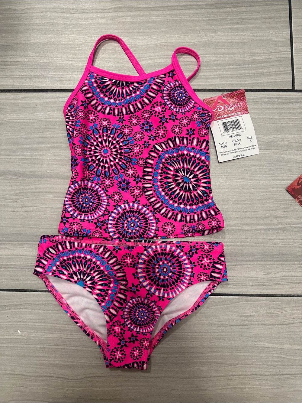 Kanu Surf Pink & Blue Patterned Tankini Set for Girls